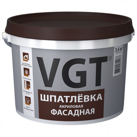 VGT шпатлевка фасадная акриловая, водостойкая, малоусадочная 3,6кг