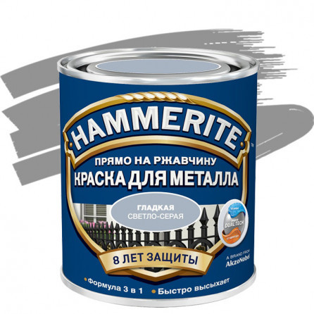 Краска по ржавчине Hammerite гладкая глянцевая светло-серая 0,75 л