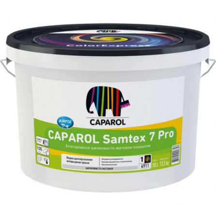 Краска CAPAROL SAMTEX 7 Pro латексная, латексная, для стен и потолков, шелковисто-матовая, база 1, 10 л