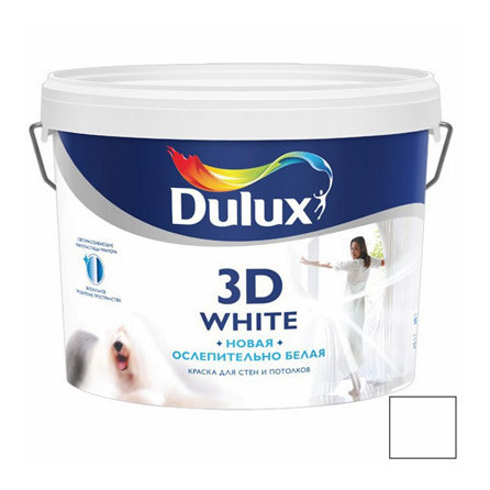 Краска для стен и потолков водно-дисперсионная Dulux 3D White матовая 9 л